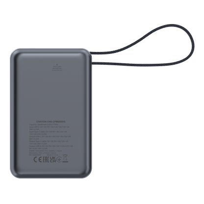 Power bank 20000 mAh PD 65W with cable Canyon OnPower 600 graphite