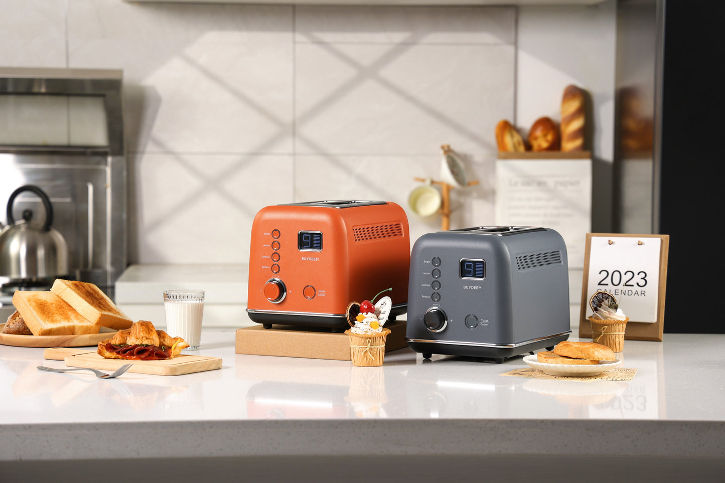 Buydeem DT730E Toaster Automatisch 9 Stufen 900W Retro Grau