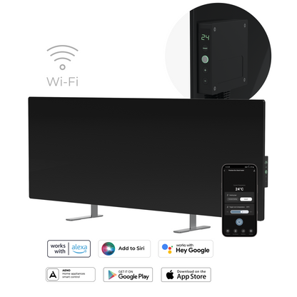 Schlanker elektrischer Glasheizkörper 1 cm Infrarot 700W Aeno Smart schwarz