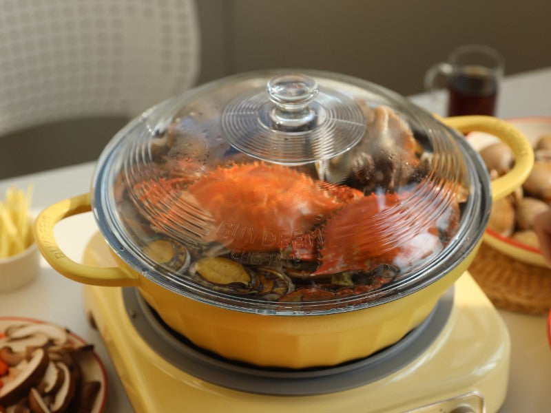 Naczynie emaliowane Buydeem CP181 aluminiowe 3,8l ze szklaną pokrywą Żółte