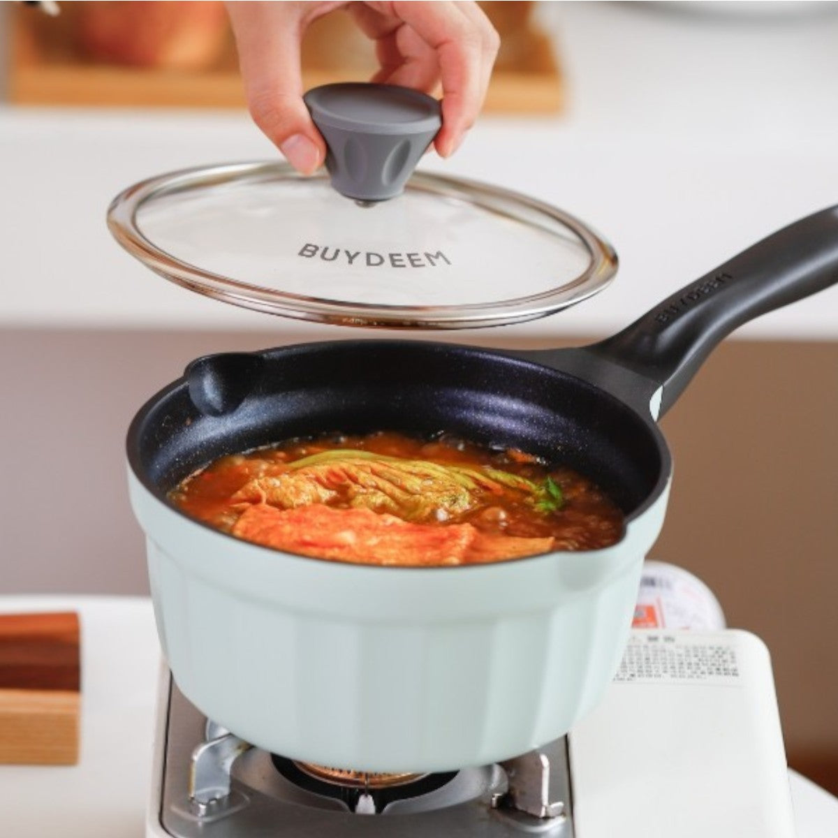 Rondel emaliowany 1,8l ze szklaną pokrywą Buydeem CP141 Pastelowy Zielony