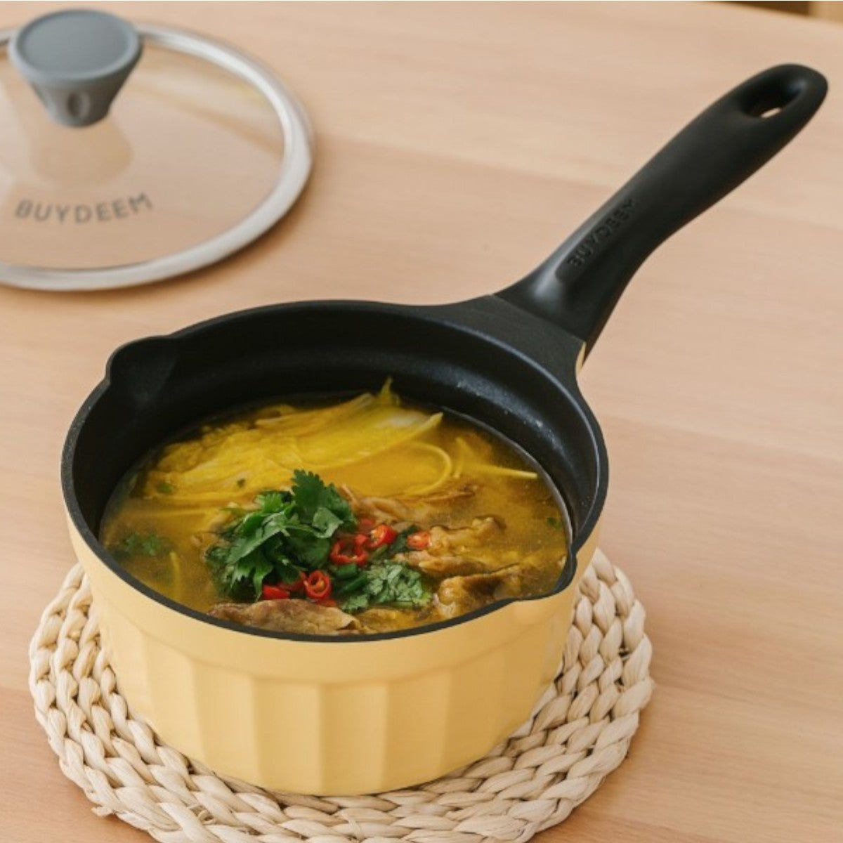 Rondel emaliowany 1,8l ze szklaną pokrywą Buydeem CP141 Pastelowy Żółty