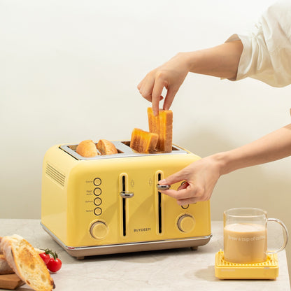 Buydeem DT640E 4-Schlitz-Toaster mit Auftaufunktion, Pastellgelb