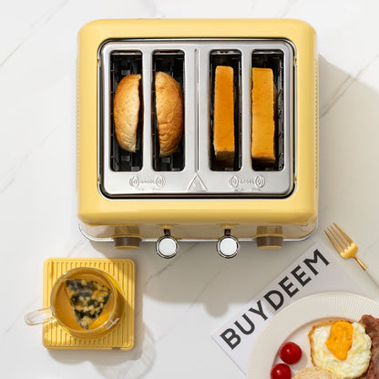 Buydeem DT640E 4-Schlitz-Toaster mit Auftaufunktion, Pastellgelb