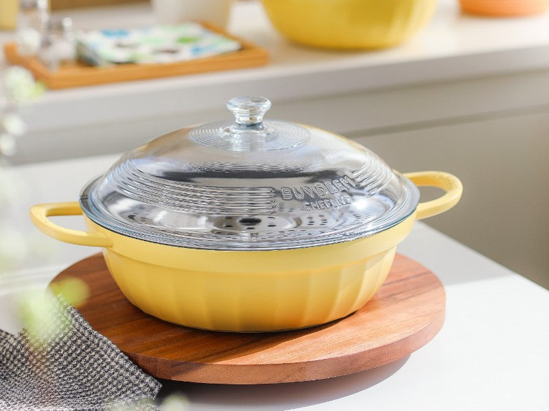 Naczynie emaliowane Buydeem CP181 aluminiowe 3,8l ze szklaną pokrywą Żółte