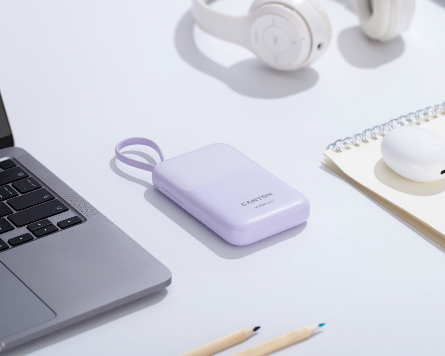 Powerbank 10000 mAh PD 22.5W mit Kabel Canyon OnPower 101 lila