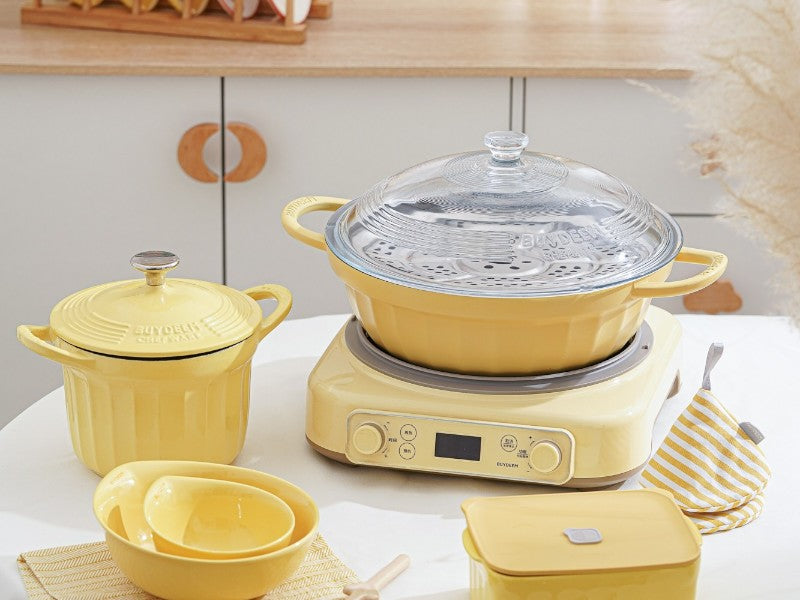 Naczynie emaliowane Buydeem CP181 aluminiowe 3,8l ze szklaną pokrywą Żółte