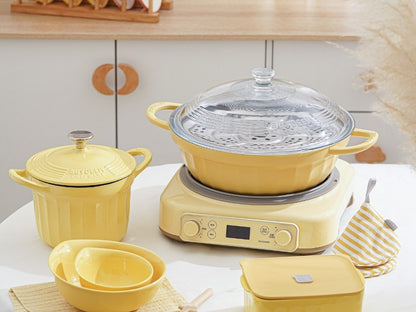 Naczynie emaliowane Buydeem CP181 aluminiowe 3,8l ze szklaną pokrywą Żółte