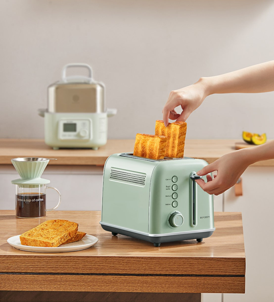 Buydeem Toaster DT620E Auftaufunktion 7 Stufen 900W Pastellgrün
