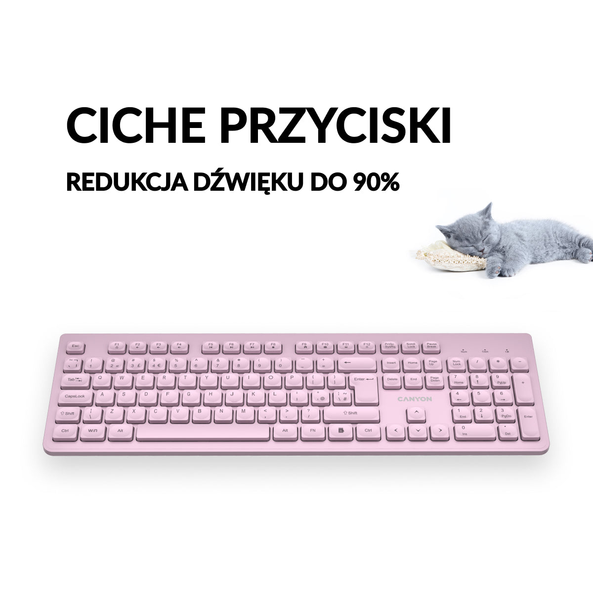 Cicha klawiatura bezprzewodowa 2.4GHz do pracy Canyon HKB-W01 różowa