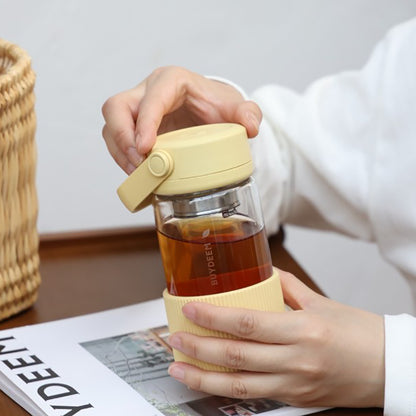 Butelka szklana z zaparzaczem 300 ml do herbaty Buydeem DG42 Żółta