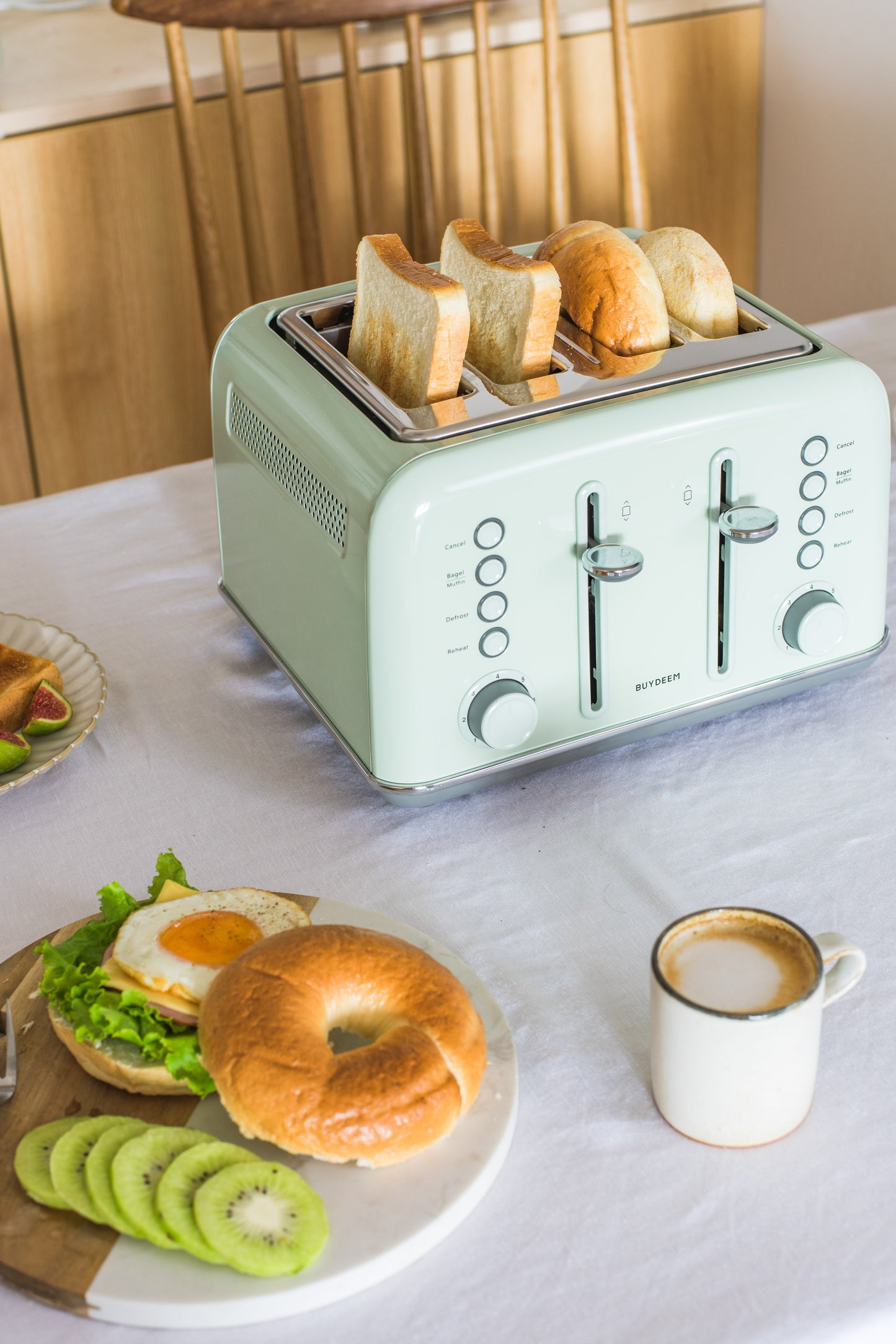 Toaster Buydeem DT640E für 4 Scheiben 1800 W Auftaufunktion Pastellgrün