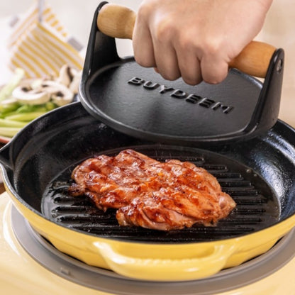 Patelnia grillowa Buydeem CP553 emaliowana żeliwna 26 cm Pastelowa Żółta