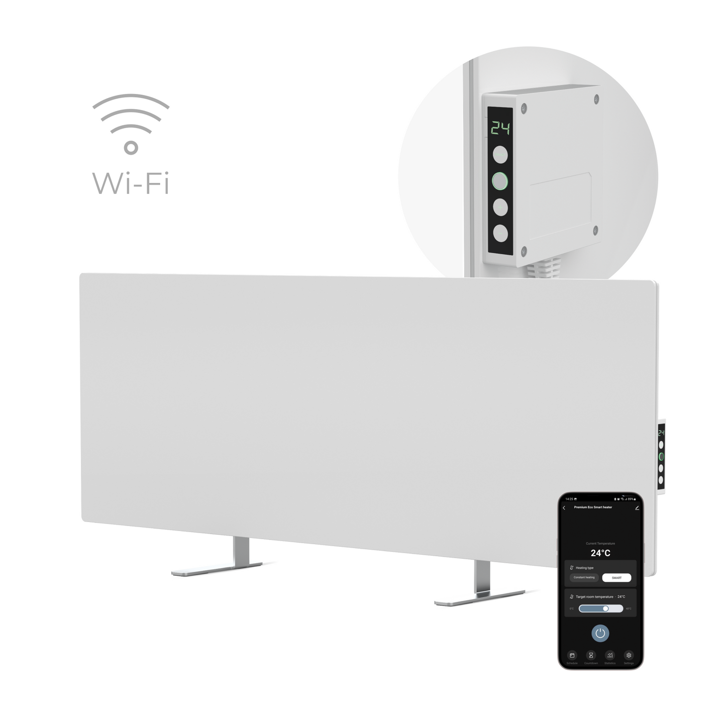 Szklany grzejnik elektryczny slim 1 cm na podczerwień 700W Aeno Smart biały