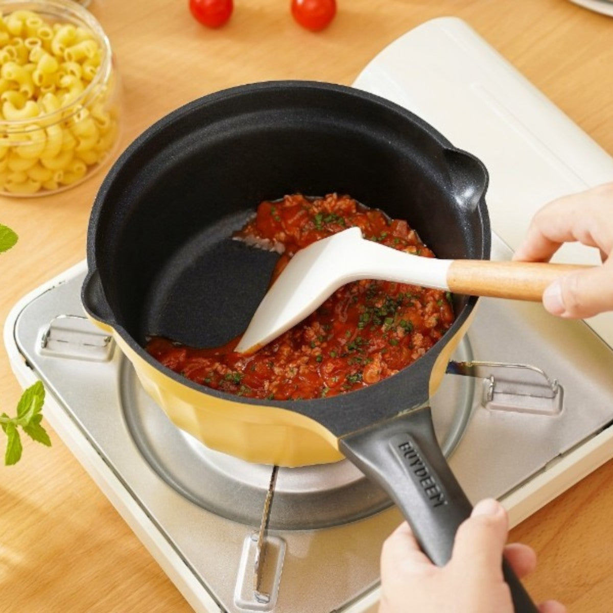 Rondel emaliowany 1,8l ze szklaną pokrywą Buydeem CP141 Pastelowy Żółty