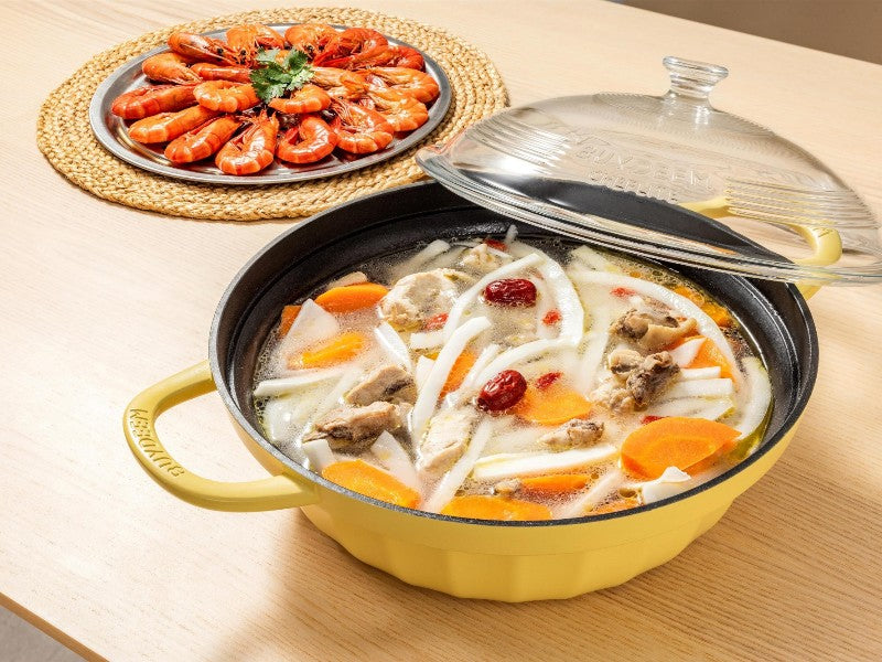 Naczynie emaliowane Buydeem CP181 aluminiowe 3,8l ze szklaną pokrywą Żółte