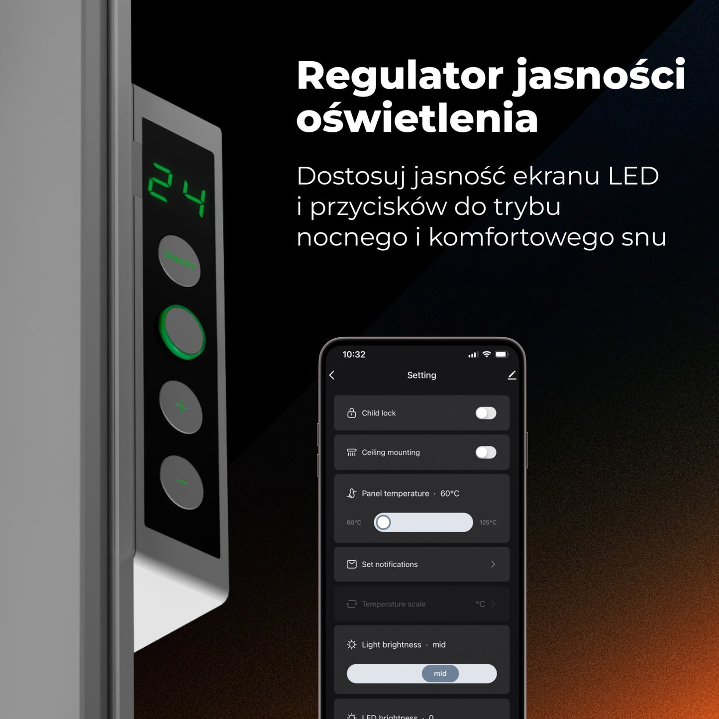 Grzejnik elektryczny na podczerwień 500W AENO GH11S Quadro Smart 1 cm