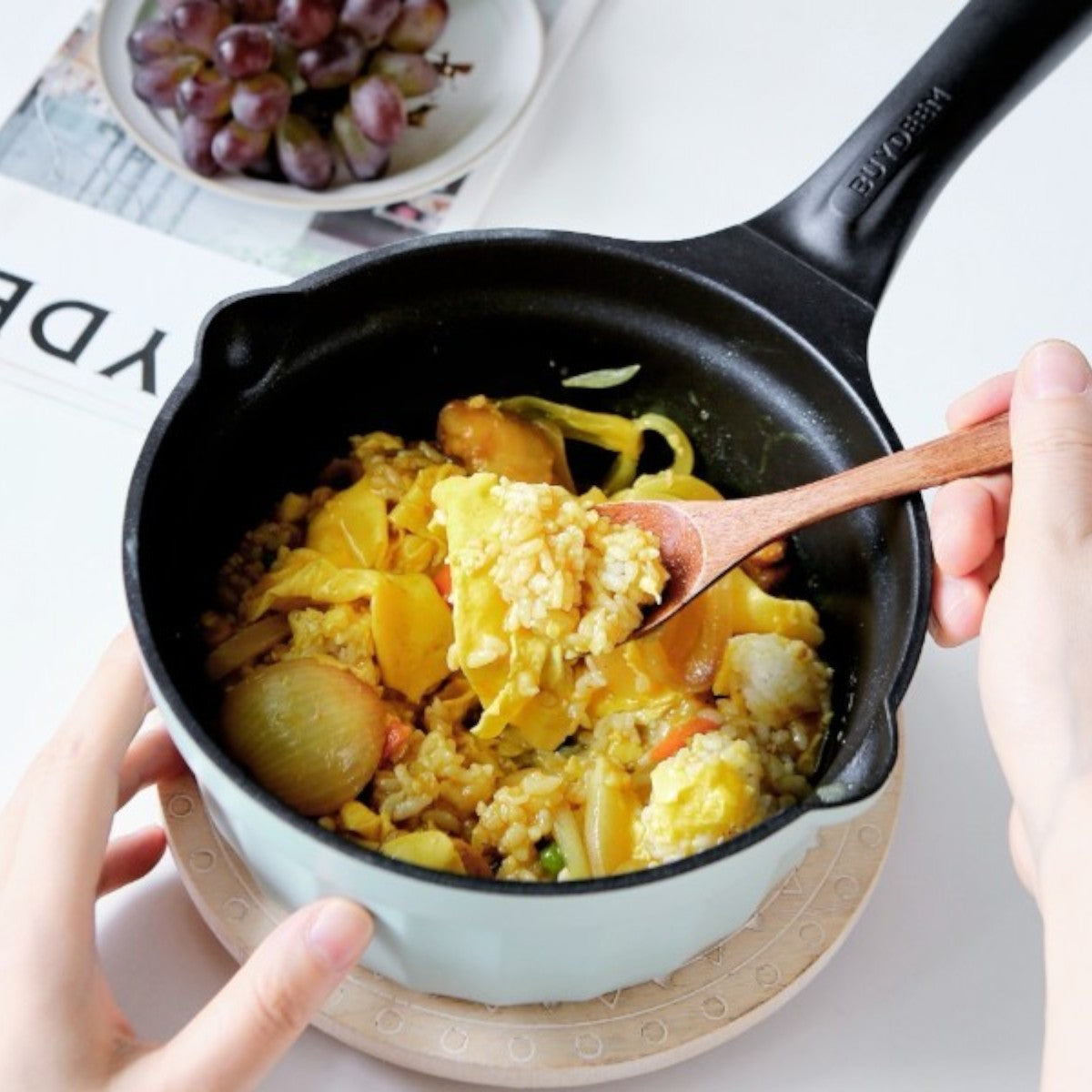 Rondel emaliowany 1,8l ze szklaną pokrywą Buydeem CP141 Pastelowy Zielony