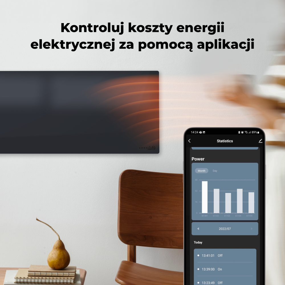 Grzejnik elektryczny podczerwony 700W slim 1 cm Aeno Smart czarny