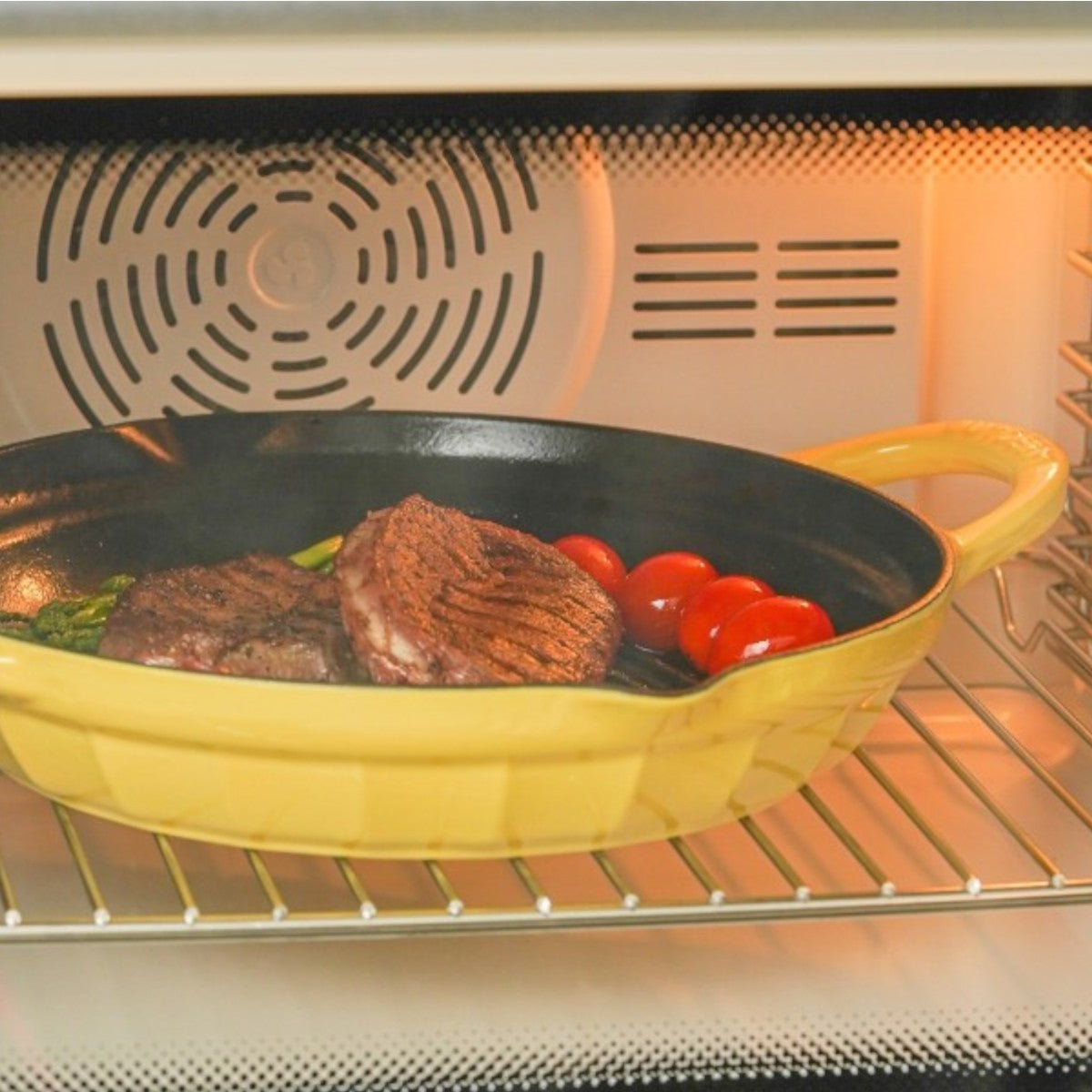 Patelnia grillowa Buydeem CP553 emaliowana żeliwna 26 cm Pastelowa Żółta