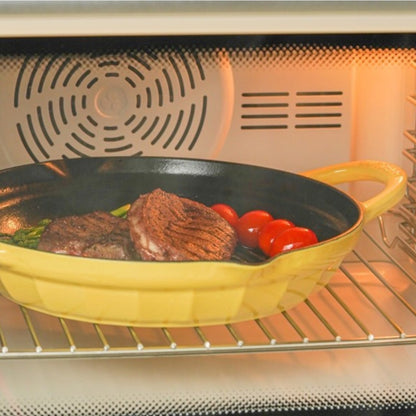 Patelnia grillowa Buydeem CP553 emaliowana żeliwna 26 cm Pastelowa Żółta