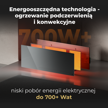 Elektrische Slim-Glasheizung 1 cm Infrarot 700W Aeno Smart Grau
