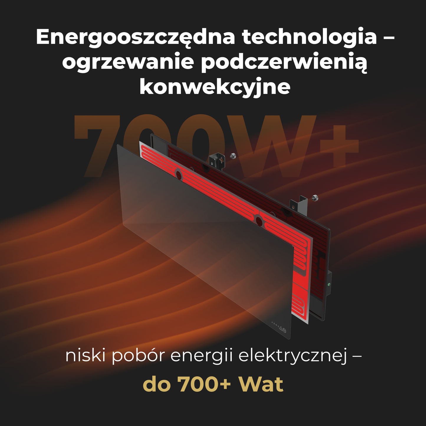 Grzejnik elektryczny podczerwony 700W slim 1 cm Aeno Smart czarny