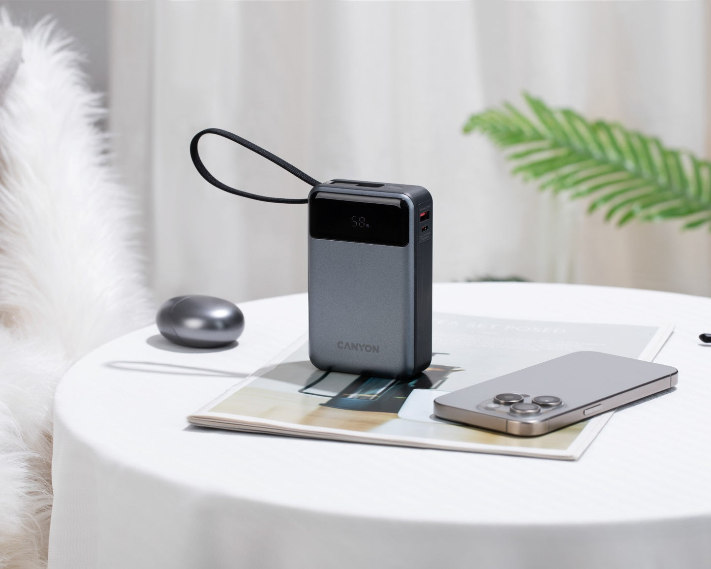 Power bank 20000 mAh PD 65W with cable Canyon OnPower 600 graphite