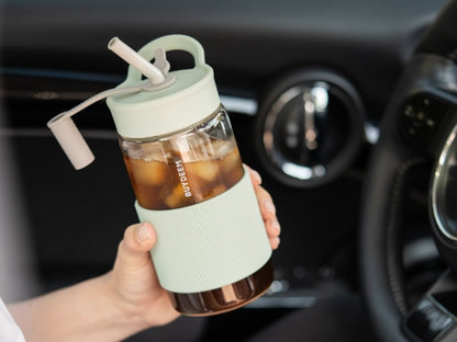 Butelka szklana ze słomką Buydeem CD1017 500 ml pastelowa zielona