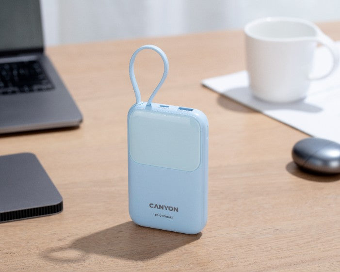 Powerbank 10000 mAh PD 22.5W mit Kabel Canyon OnPower 101 blau