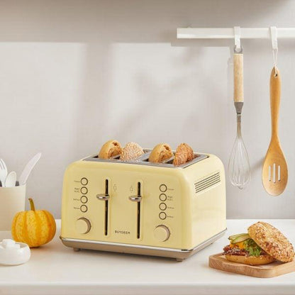 Buydeem DT640E 4-Schlitz-Toaster mit Auftaufunktion, Pastellgelb