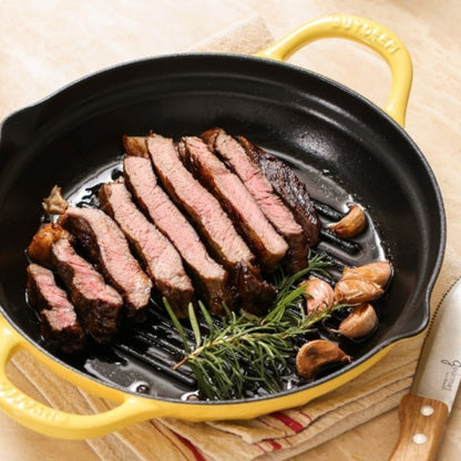 Patelnia grillowa Buydeem CP553 emaliowana żeliwna 26 cm Pastelowa Żółta