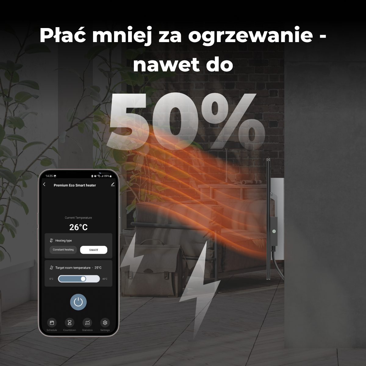 Grzejnik elektryczny podczerwony 700W slim 1 cm Aeno Smart czarny