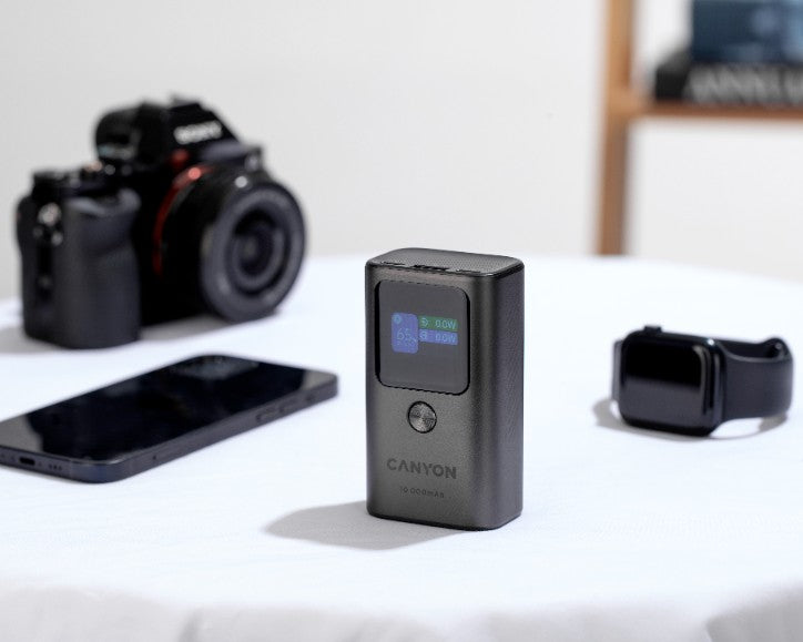 Powerbank 10000 mAh PD 30W TFT tragbar Canyon OnPower 130 Graphit