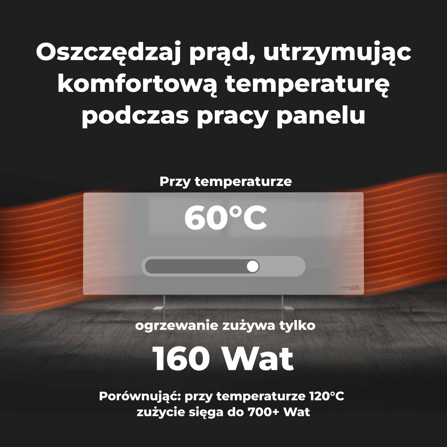 Elektrische Slim-Glasheizung 1 cm Infrarot 700W Aeno Smart Grau
