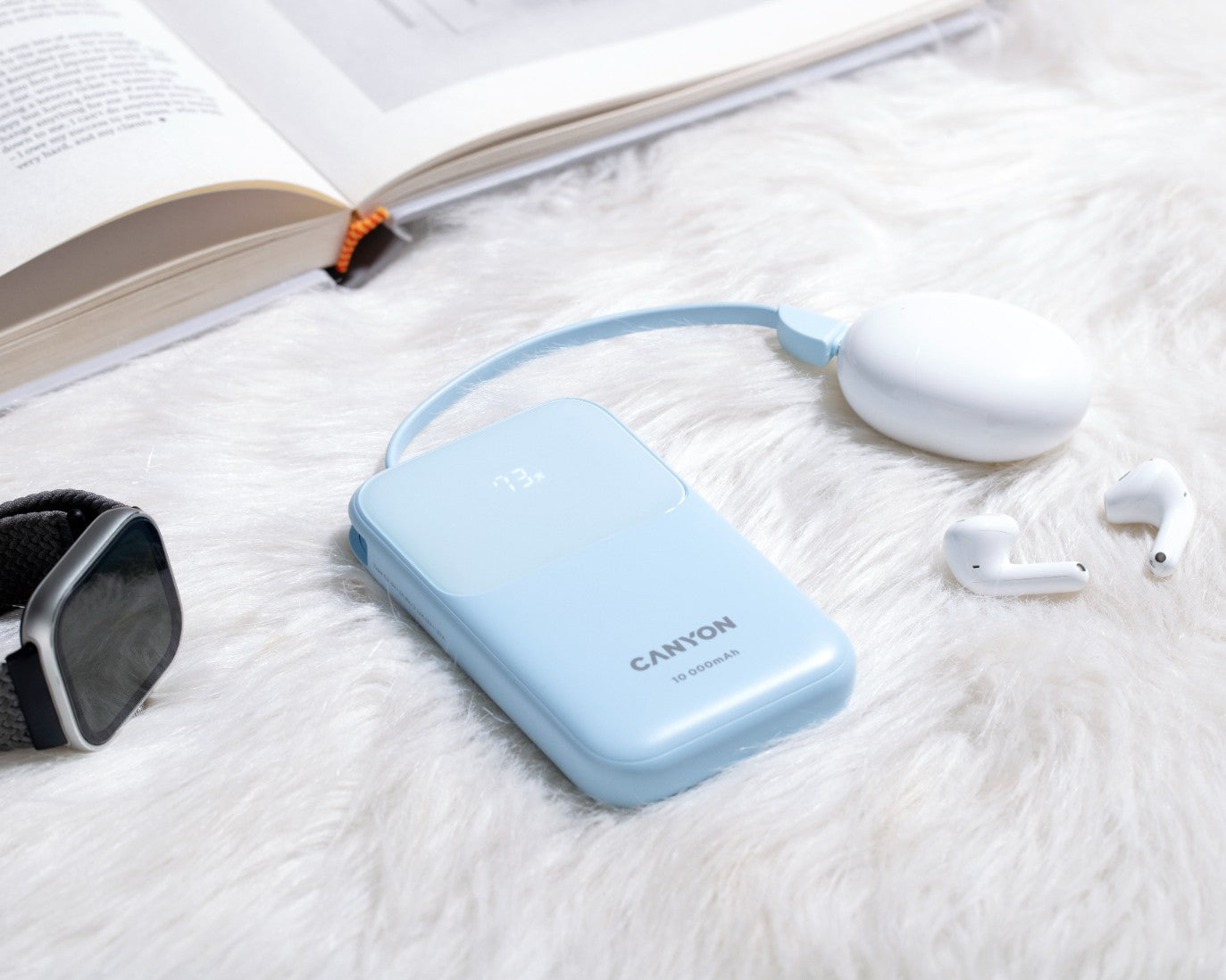 Powerbank 10000 mAh PD 22.5W mit Kabel Canyon OnPower 101 blau