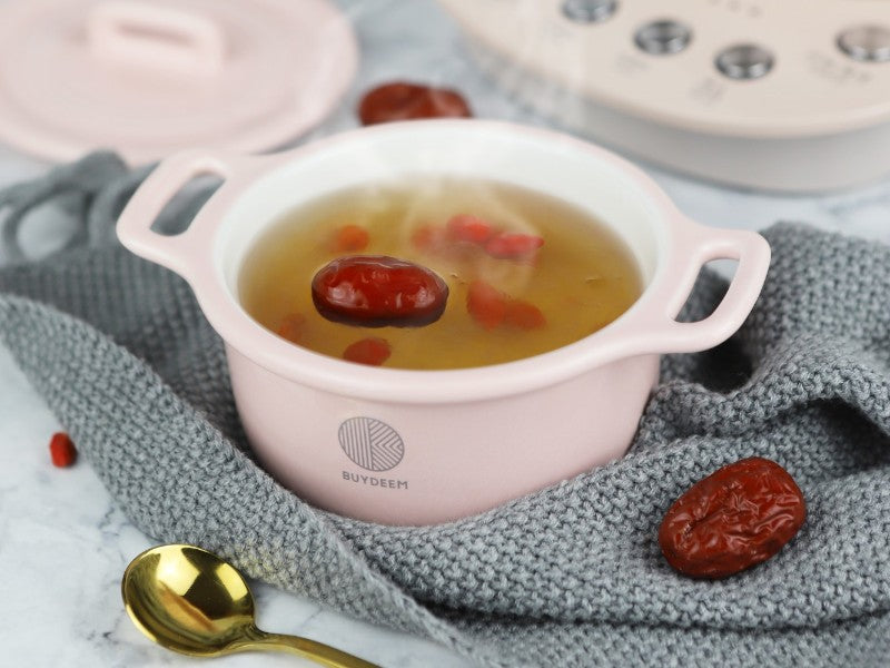 Ceramiczne naczynie z pokrywką Buydeem CT1002 240 ml do serwowania Różowe