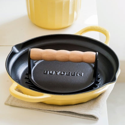 Patelnia grillowa Buydeem CP553 emaliowana żeliwna 26 cm Pastelowa Żółta