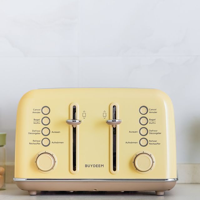 Buydeem DT640E 4-Schlitz-Toaster mit Auftaufunktion, Pastellgelb